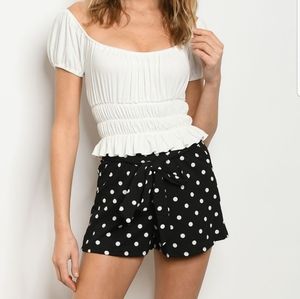 Black and White Polka Dot Tie-Front Shorts